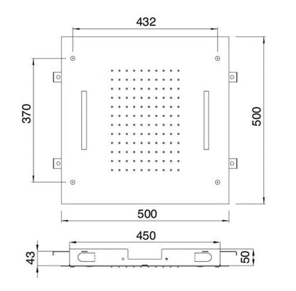 Rubinetterie Treemme SHOWERS Soffione Doccia Quadrato Soffitto Ad Incasso 500x500 mm Con Pioggia E Cromoterapia Stile Moderno Materiale Acciaio Finitura Acciaio Spazzolato Opaco Inox Incluso di Tastierino di Comando Fashion