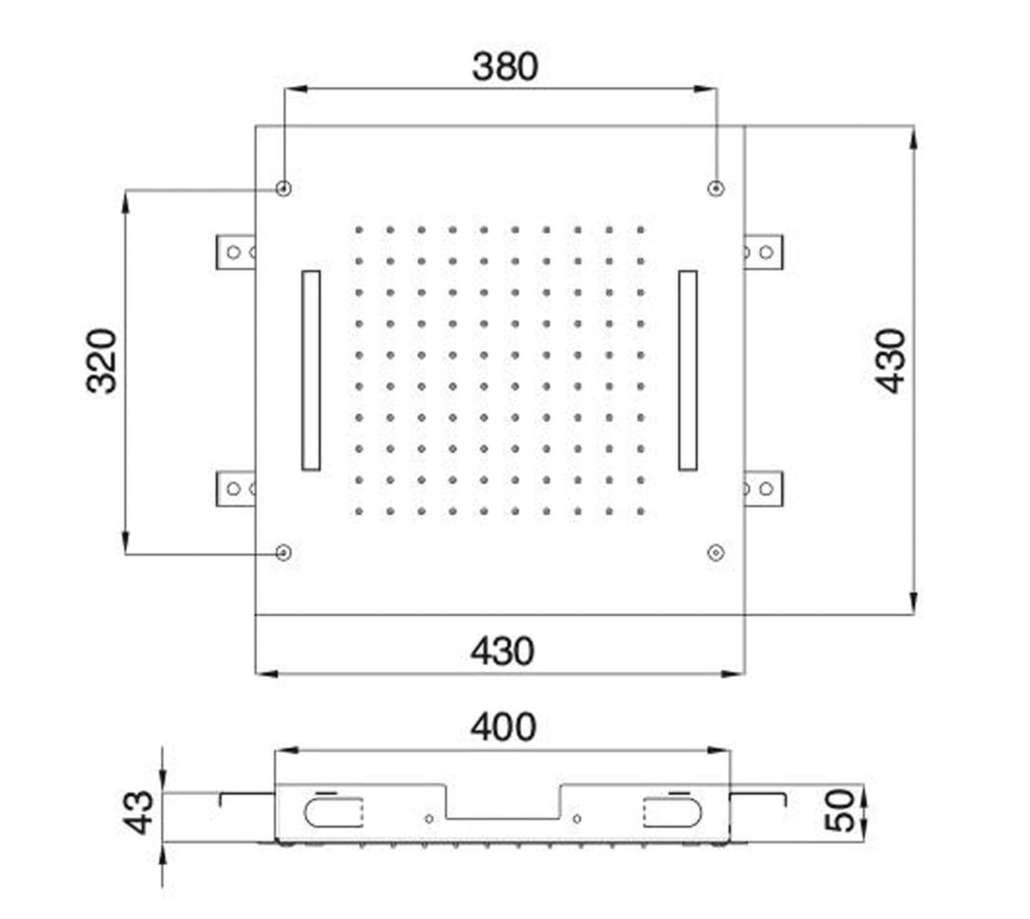 Rubinetterie Treemme SHOWERS & THERMOSTATICS Soffione Doccia A Soffitto Incasso Con Pioggia e Cromoterapia Misura 430x430 mm Materiale Acciaio Inox Finitura Cromata Incluso di Tastierino di Comando