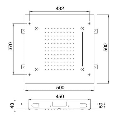 Rubinetterie Treemme SHOWERS & THERMOSTATICS Soffione Doccia A Soffitto Incasso Con Pioggia Cascata E Nebulizzatori Misura 500x500 mm Materiale Acciaio Inox Finitura Cromata