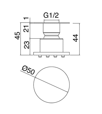 Rubinetterie Treemme SHOWERS Soffione Doccia Rotondo Laterale A Parete Pioggia Diametro Ø50 mm Stile Moderno Materiale Acciaio Finitura Acciaio Spazzolato Opaco Inox