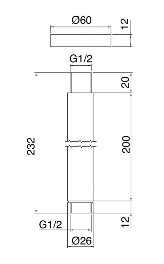 Rubinetterie Treemme SHOWERS Braccio Tondo Per Soffione Doccia Presa Tonda Da Soffitto 200 mm Materiale Acciaio Finitura Acciaio Spazzolato Opaco Inox