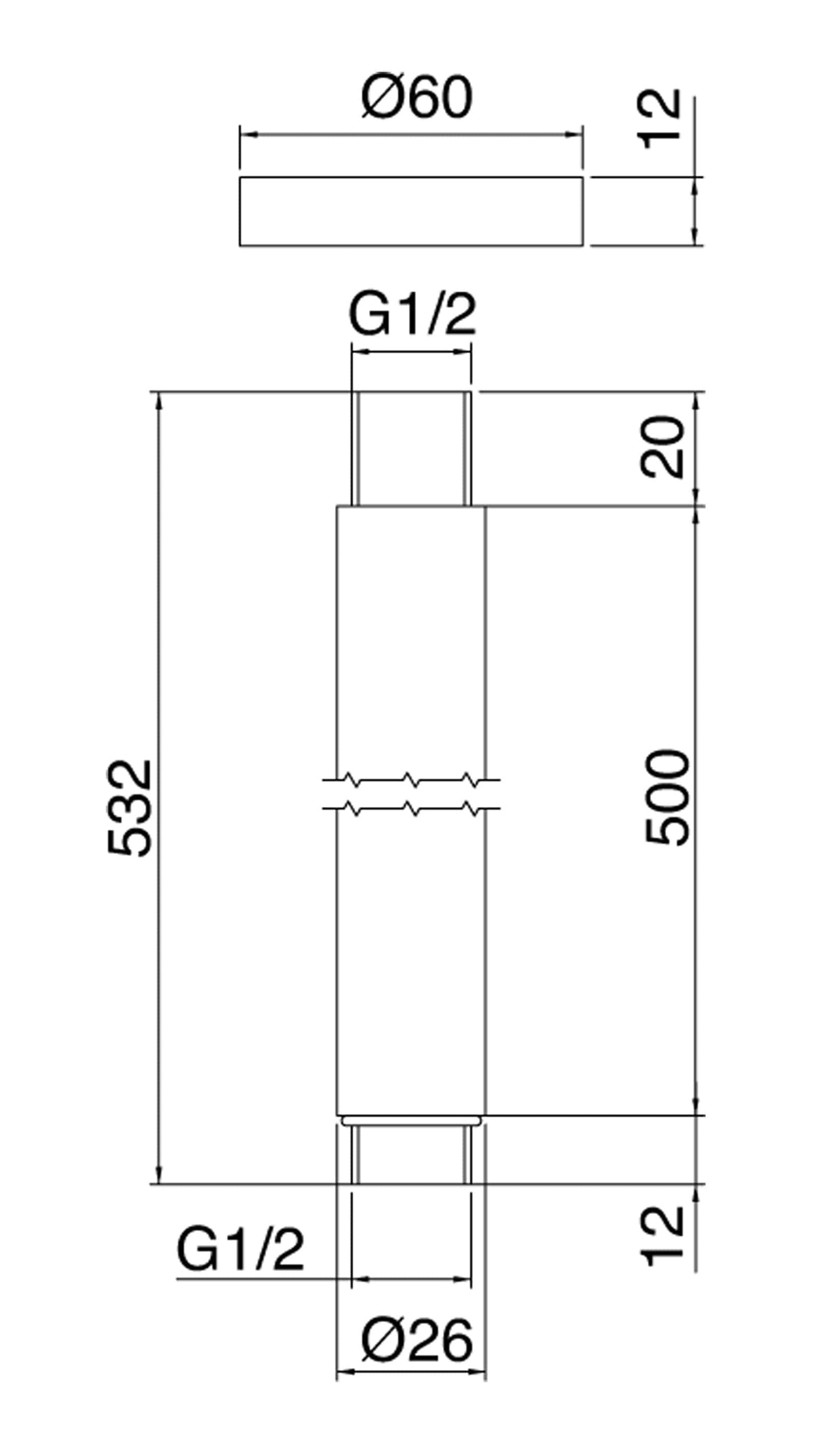 Rubinetterie Treemme SHOWERS Braccio Tondo Per Soffione Doccia Presa Tonda Da Soffitto 500 mm Materiale Acciaio Finitura Acciaio Spazzolato Opaco Inox
