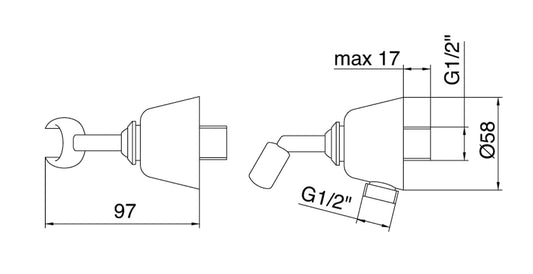 Rubinetterie Treemme 3M Retrò IT RTGA 102 CC Presa Acqua A Muro Con Gancio Snodato Tonda per Doccetta A Mano Materiale Ottone Finitura Cromata
