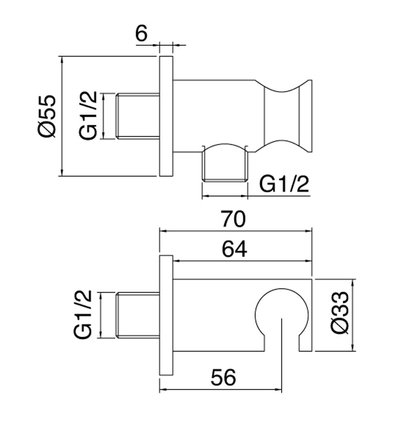 Rubinetterie Treemme SHOWERS & THERMOSTATICS Presa Acqua A Muro Con Gancio Fisso Tonda Materiale Ottone Finitura Cromata