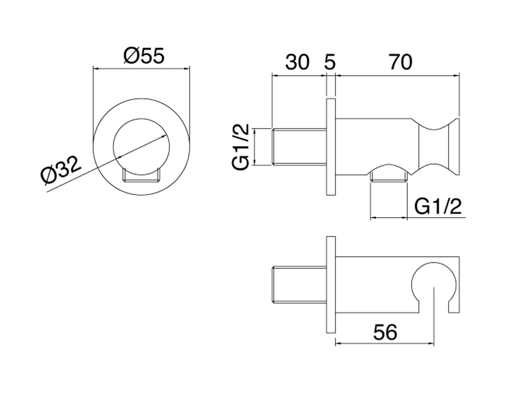 Rubinetterie Treemme SHOWERS Presa Acqua A Muro Con Gancio Fisso Per Doccetta a Mano Materiale Acciaio Finitura Acciaio Spazzolato Opaco Inox
