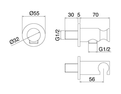 Rubinetterie Treemme SHOWERS Presa Acqua A Muro Con Gancio Fisso Per Doccetta a Mano Materiale Acciaio Finitura Acciaio Spazzolato Opaco Inox