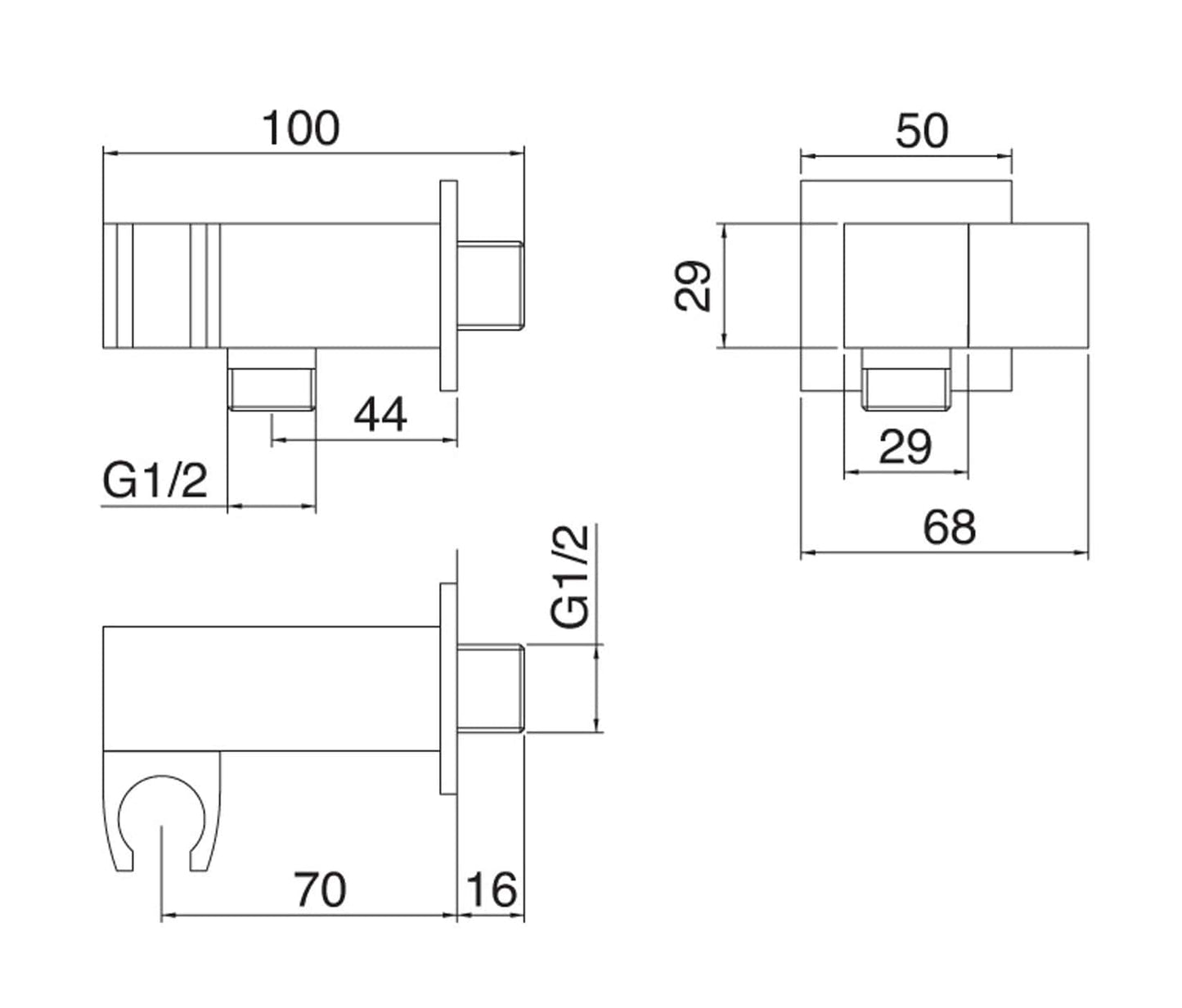 Rubinetterie Treemme SHOWERS & THERMOSTATICS Presa Acqua A Muro Con Gancio Snodato Quadra per Doccetta a Mano Materiale Ottone Finitura Cromata