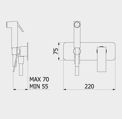 IB Rubinetti SUPERBOX Set Di Parti Esterne e Corpo ad Incasso A Muro Con Piastra Per Idroscopino Igienico Con Miscelatore Per WC Materiale Ottone Finitura Cromata