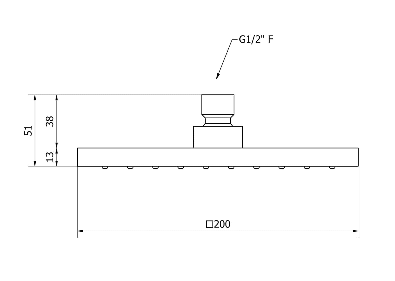 IB Rubinetti Shower Heads Soffione Doccia Quadrato Installazione A Soffitto / Muro Misura 200x200 mm Uscita Acqua Pioggia Stile Moderno Materiale ABS Finitura Cromata