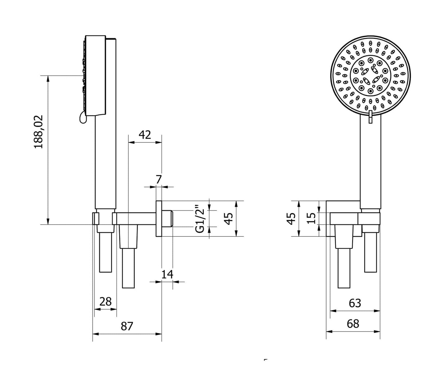 IB Rubinetti SHOWER & CO Duplex Presa Quadra Doccetta Tonda Multi Funzione 4 Getti Flessibile Stile Classico Materiale Ottone Finitura Cromata