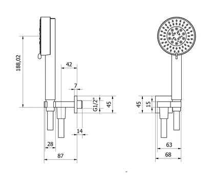 IB Rubinetti SHOWER & CO Duplex Presa Quadra Doccetta Tonda Multi Funzione 4 Getti Flessibile Stile Classico Materiale Ottone Finitura Cromata