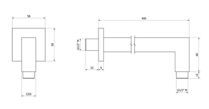 IB Rubinetti Shower Heads Braccio Per Soffione Quadro Con Presa Quadro In Ottone Installazione A Parete Lunghezza 400 mm Stile Moderno Materiale Ottone Finitura Cromata