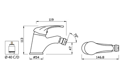 Miscelatore Bidet Con Piletta Scarico Automatico 1" 1/4" Duemmeggi Sigma Appoggio Monoforo 1 Foro 1 Leva Monocomando Stile Classico Ottone Finitura Cromata Made in Italy Garanzia 5 Anni