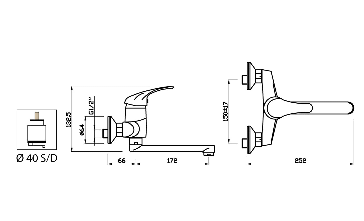 Miscelatore Lavello Cucina Lavatoio A Parete Muro Duemmeggi Sigma 2 Fori 1 Leva Manopola Monocomando Stile Classico Ottone Finitura Cromata Made in Italy Garanzia 5 Anni