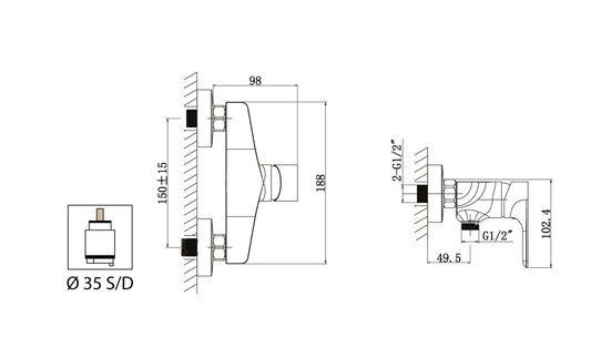 Miscelatore Doccia Esterno Attacco 1/2" Con Duplex E Set Doccia Duemmeggi Smart Stile Moderno Installazione Muro Parete 3 Fori Con Doccetta 1 Leva Manopola Materiale Ottone Finitura Cromata Made in Italy Garanzia 5 Anni
