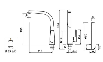 Miscelatore Lavello Canna Snodata Alta Duemmeggi Smart Appoggio Monoforo 1 Foro 1 Leva Manopola Monocomando Moderno Materiale Ottone Finitura Cromata Made in Italy Garanzia 5 Anni