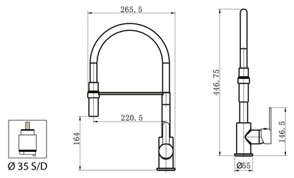 Miscelatore Lavello Lavatoio Monocomando 1 Leva Laterale Con Tubo Flessibile Molla Duemmeggi Cucina Sydney Installazione Appoggio Monoforo 1 Foro Stile Moderno Materiale Ottone Finitura Cromata e Nera Made in Italy Garanzia 5 Anni