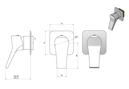 Miscelatore doccia incasso una via completo marca IB rubinetti modello Twitter rubinetteria rubinetto ottone cromato fontana finitura cromo rivenditore autorizzato campania arredamento garanzia 10 anni qualità made in italy azienda certificata