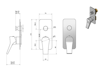 Miscelatore doccia incasso due vie completo marca IB rubinetti modello Twitter rubinetteria rubinetto ottone cromato fontana finitura cromo rivenditore autorizzato campania arredamento garanzia 10 anni qualità made in italy azienda certificata