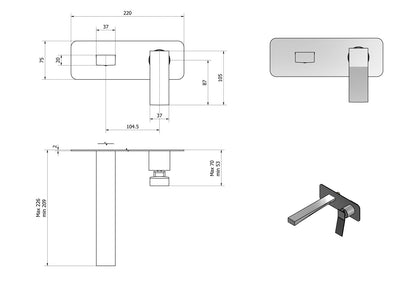 Miscelatore lavabo a parete completo di piletta di scarico click-clack marca IB rubinetti modello Wave rubinetteria classica rubinetto ottone cromato fontana finitura rivenditore autorizzato campania arredamento garanzia 10 anni azienda made in italy