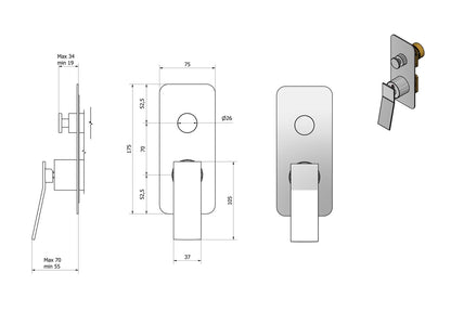 Miscelatore doccia incasso due vie completo marca IB rubinetti modello Wave rubinetteria classica rubinetto ottone cromato fontana finitura cromo rivenditore autorizzato campania arredamento garanzia 10 anni azienda certificata made in italy