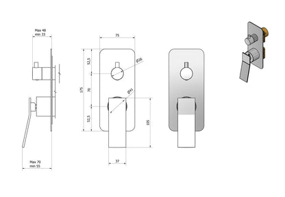 Miscelatore doccia incasso tre vie completo marca IB rubinetti modello Wave rubinetteria classica rubinetto ottone cromato fontana finitura cromo rivenditore autorizzato campania arredamento garanzia 10 anni azienda certificata made in italy