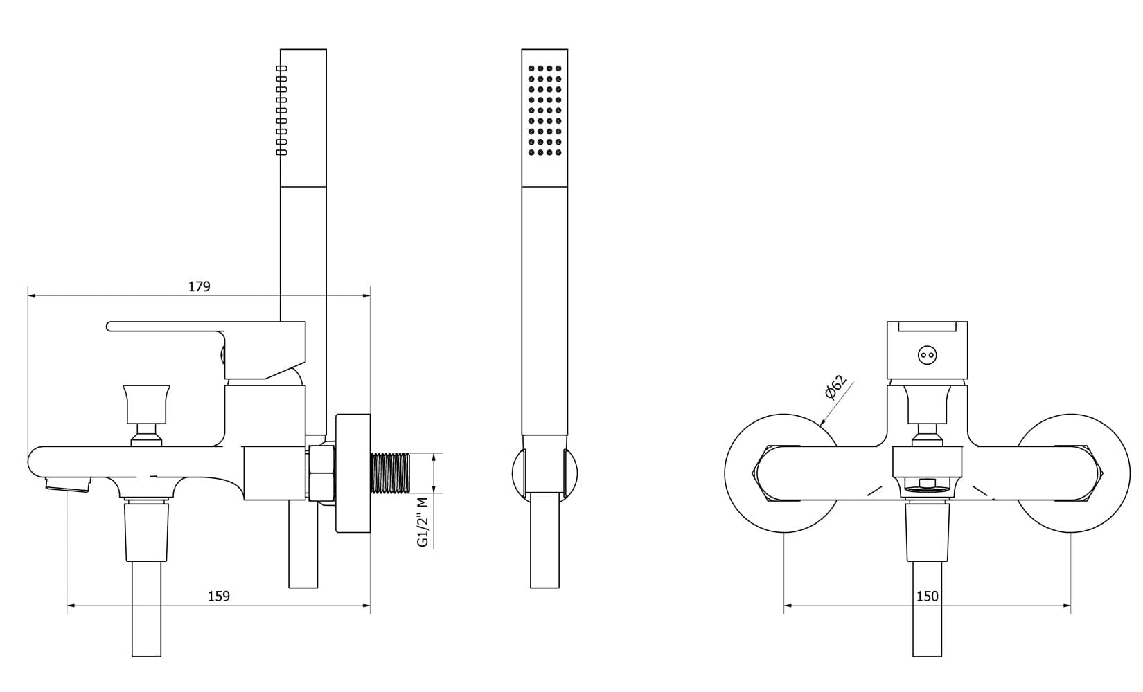 IB Rubinetti WHYNOT? Miscelatore Vasca Esterno A Parete Completo Di Kit Doccia E Doccetta 3 Fori Monocomando Senza Piastra Stile Moderno Materiale Ottone Finitura Cromata