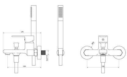IB Rubinetti WHYNOT? Miscelatore Vasca Esterno A Parete Completo Di Kit Doccia E Doccetta 3 Fori Monocomando Senza Piastra Stile Moderno Materiale Ottone Finitura Cromata