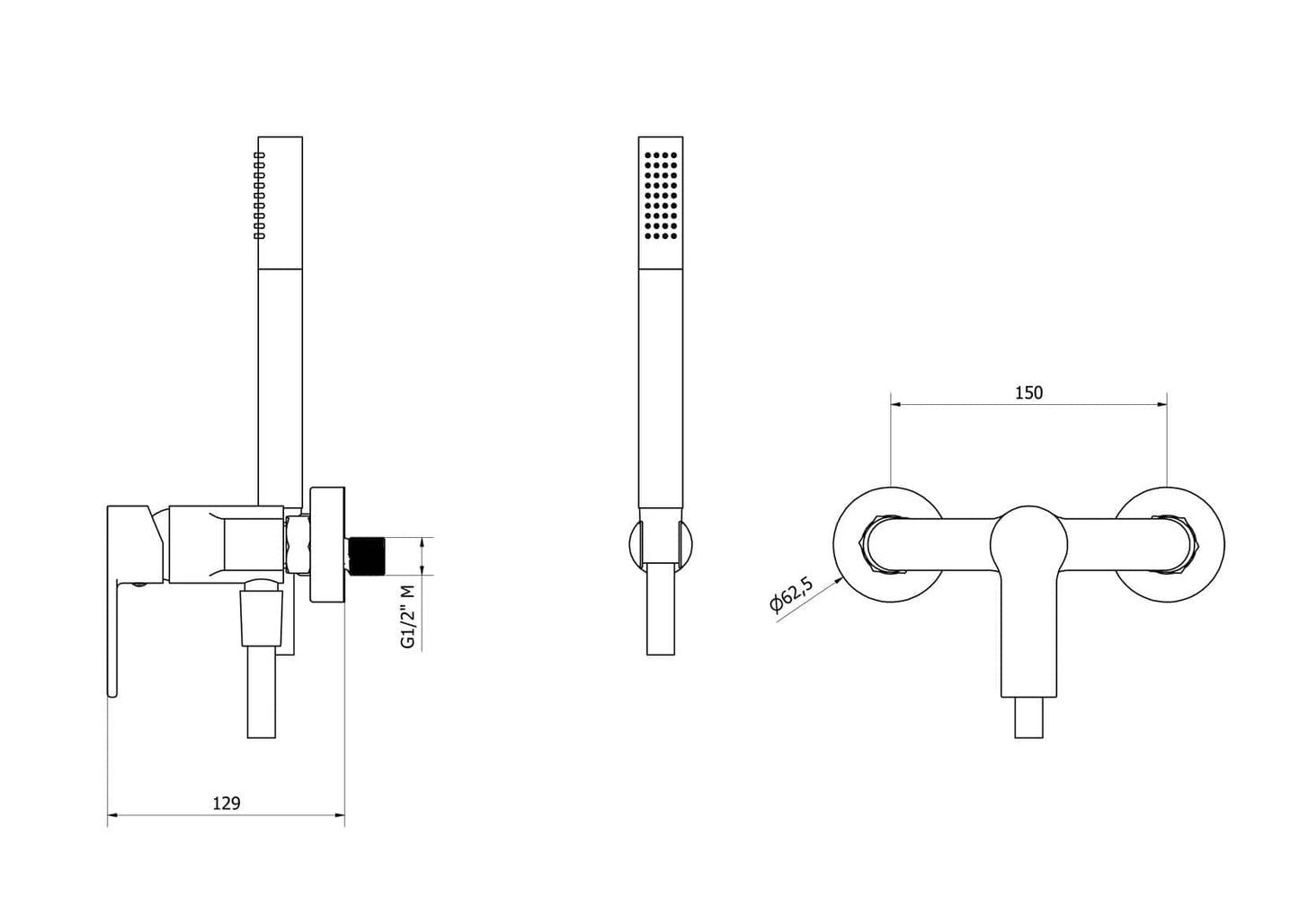 IB Rubinetti WHYNOT? Miscelatore Doccia Esterno Meccanico Installazione A Parete 3 Fori A 1 Via Monocomando Senza Piastra Con Doccetta Stile Moderno Materiale Ottone Finitura Cromata