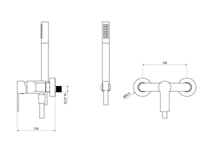 IB Rubinetti WHYNOT? Miscelatore Doccia Esterno Meccanico Installazione A Parete 3 Fori A 1 Via Monocomando Senza Piastra Con Doccetta Stile Moderno Materiale Ottone Finitura Cromata