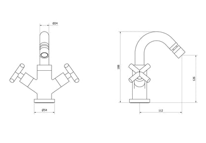 IB Rubinetti WOW Miscelatore Monoforo 2 Leve Bidet Ad Appoggio Con Piletta Di Scarico Click - Clack Stile Moderno Materiale Ottone Finitura Cromata