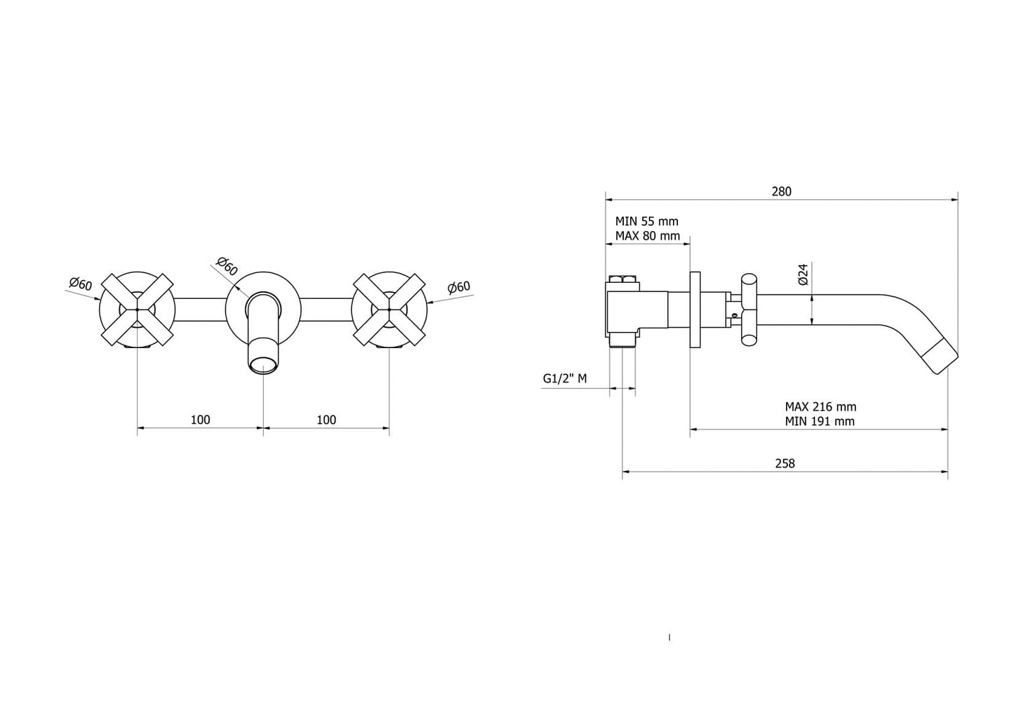 IB Rubinetti WOW Miscelatore Lavabo A Parete 3 Fori Con Piletta Di Scarico Click - Clack 2 Leve Lunghezza 216 mm Senza Piastra Stile Moderno Materiale Ottone Finitura Cromata