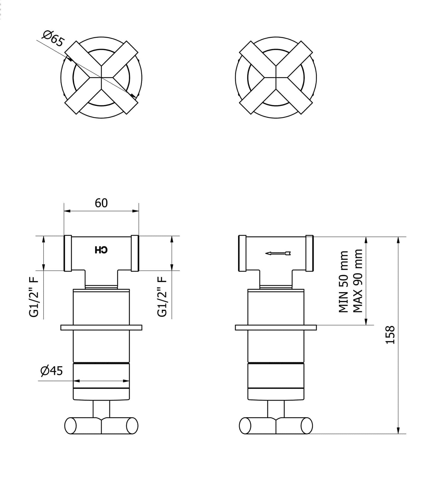 IB Rubinetti WOW Miscelatore Doccia Incasso A Parete 2 Fori 1 Via Miscelatore Meccanico 2 Leve Senza Piastra Stile Moderno Materiale Ottone Finitura Cromata