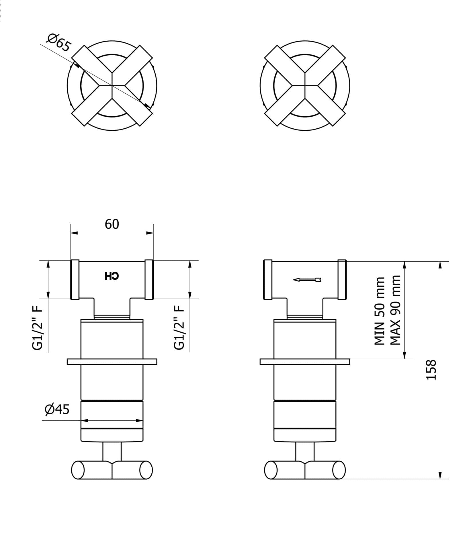 IB Rubinetti WOW Miscelatore Doccia Incasso A Parete 2 Fori 1 Via Miscelatore Meccanico 2 Leve Senza Piastra Stile Moderno Materiale Ottone Finitura Cromata