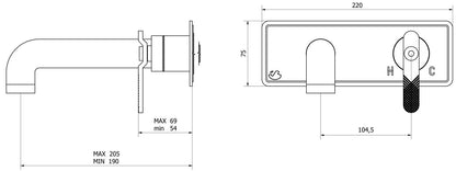 Miscelatore lavabo alto marca IB Rubinetti modello Bold Lever Flat finitura ottone cromato parete due fori completo piletta scarico click-clack bagno leva piatta cromo muro con piastra