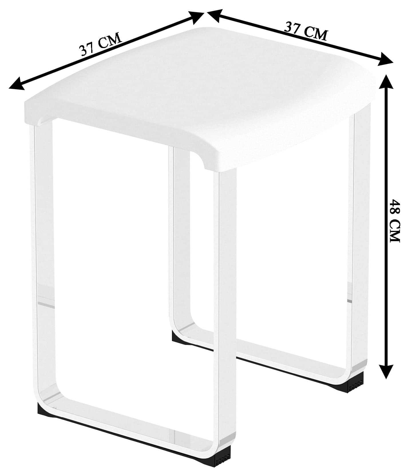 Novellini Sgabello Bianco RAL 9003 Telaio Alluminio Anodizzato Portata Massima 100 kg Gambe Solide Metallo Silver Piedini Antiscivolo Seduta Ergonomica Confortevole Superficie Elegante Misura 37x37 Altezza 48 cm 	