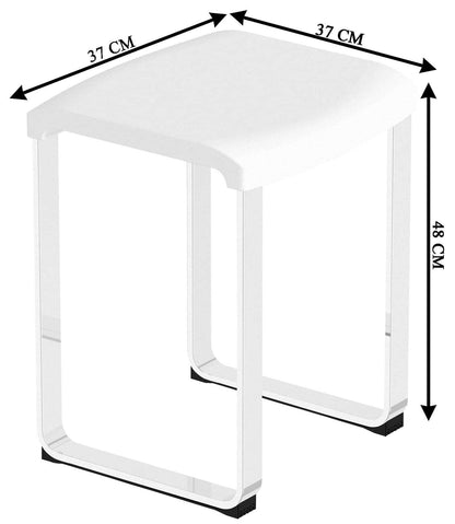 Novellini Sgabello Bianco RAL 9003 Telaio Alluminio Anodizzato Portata Massima 100 kg Gambe Solide Metallo Silver Piedini Antiscivolo Seduta Ergonomica Confortevole Superficie Elegante Misura 37x37 Altezza 48 cm 	