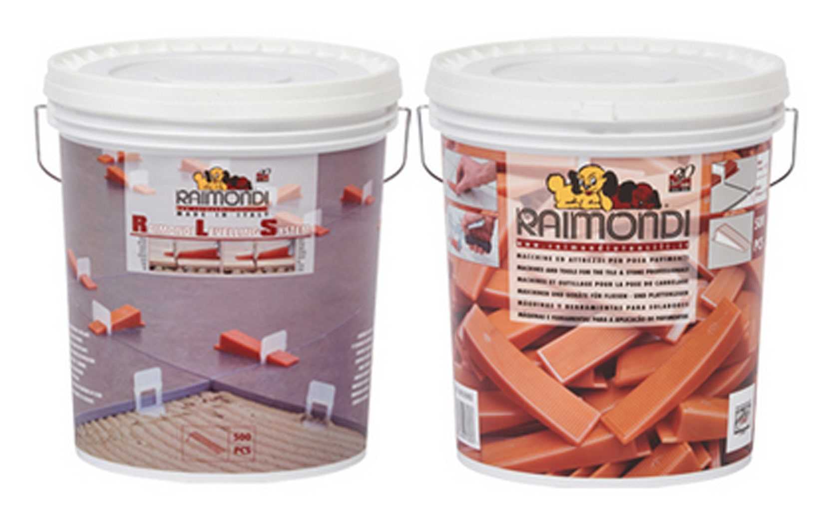 1 Confezione da 2200 Basi Raimondi Per Fuga da 1,5 mm e Spessore Piastrelle da 3 a 12 mm + 1 Confezione da 2200 basi Raimondi Per Fuga 3 mm Spessore Mattonella da 3 a 12 mm + 1 Secchio con 500 Cunei