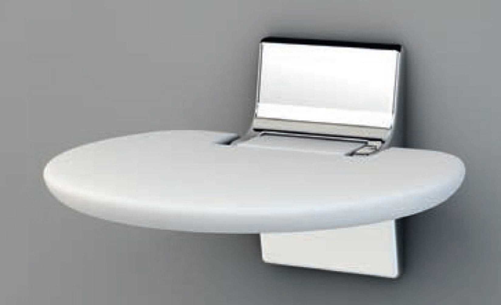 Novellini Sedile Reclinabile Tondo in Eva Portata Massima 100kg Parete Bianco RAL 9003 Solida Struttura Metallo Cromato Acciaio Inossidabile Meccanismo Rotazione Seduta Ergonomica Confortevole Superfice Antiscivolo Idrorepellente 33x27 cm