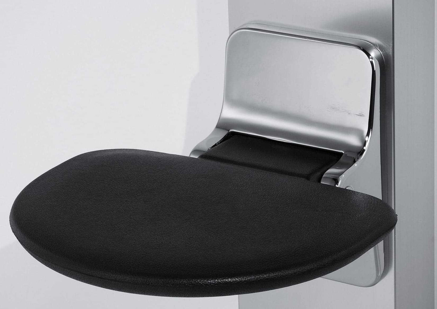 Novellini Sedile Reclinabile Tondo in Eva Portata Massima 100kg Parete Nero RAL 7021 Solida Struttura Metallo Cromato Acciaio Inossidabile Meccanismo Rotazione Seduta Ergonomica Confortevole Superfice Antiscivolo 33x27 cm