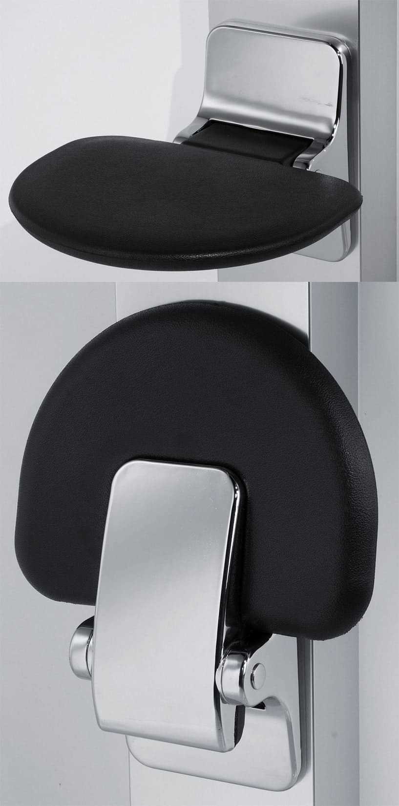 Novellini Sedile Reclinabile Tondo in Eva Portata Massima 100kg Parete Nero RAL 7021 Solida Struttura Metallo Cromato Acciaio Inossidabile Meccanismo Rotazione Seduta Ergonomica Confortevole Superfice Antiscivolo 33x27 cm