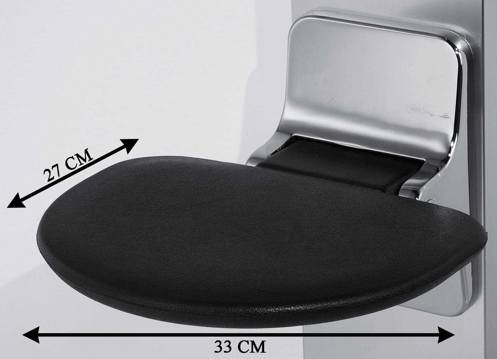 Novellini Sedile Reclinabile Tondo in Eva Portata Massima 100kg Parete Nero RAL 7021 Solida Struttura Metallo Cromato Acciaio Inossidabile Meccanismo Rotazione Seduta Ergonomica Confortevole Superfice Antiscivolo 33x27 cm