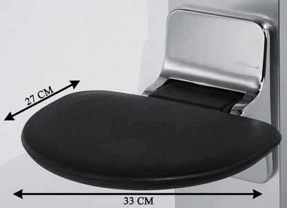 Novellini Sedile Reclinabile Tondo in Eva Portata Massima 100kg Parete Nero RAL 7021 Solida Struttura Metallo Cromato Acciaio Inossidabile Meccanismo Rotazione Seduta Ergonomica Confortevole Superfice Antiscivolo 33x27 cm