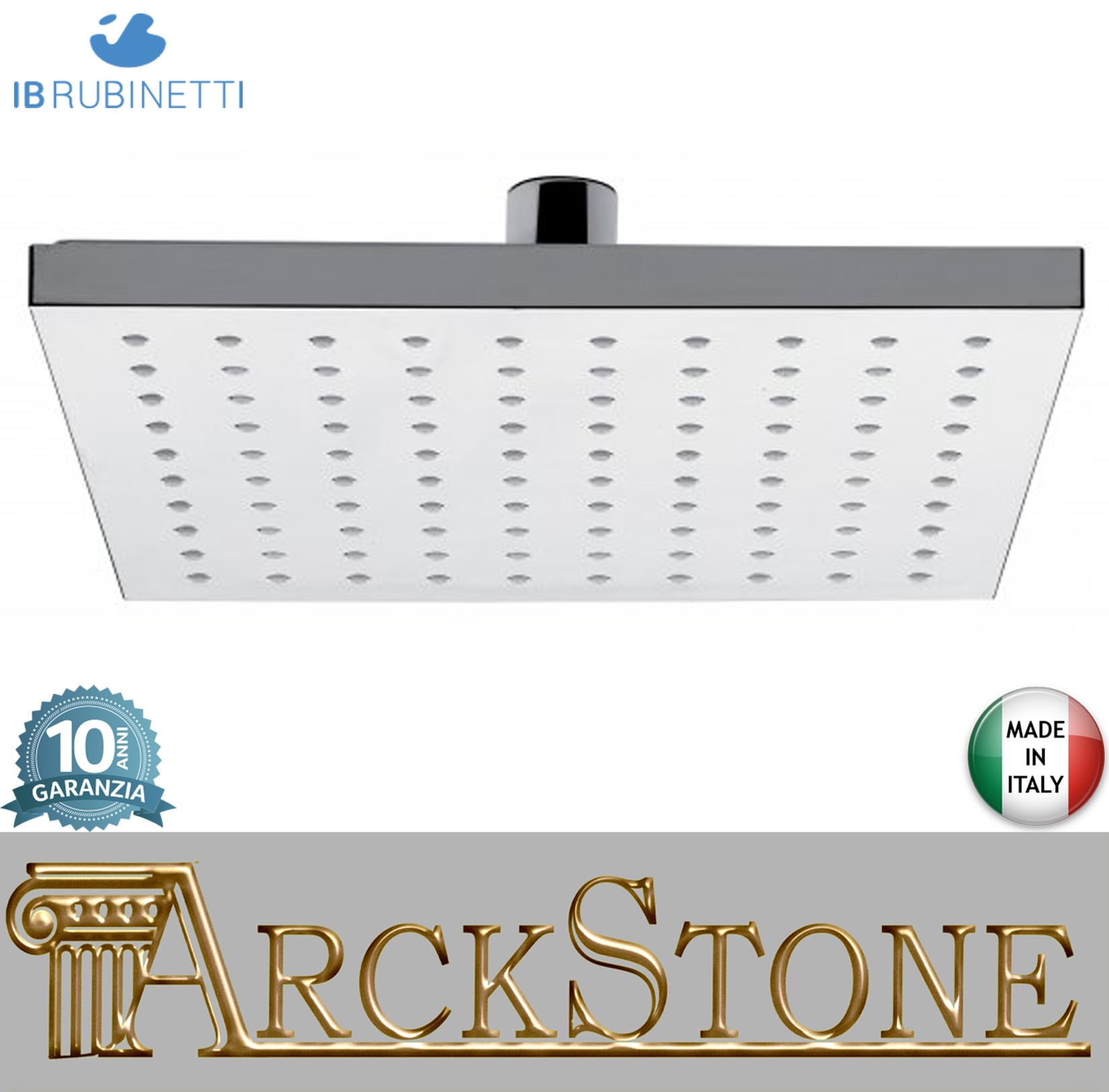 IB Rubinetti Shower Heads Soffione Doccia Quadrato Installazione A Soffitto / Muro Misura 200x200 mm Uscita Acqua Pioggia Stile Moderno Materiale ABS Finitura Cromata