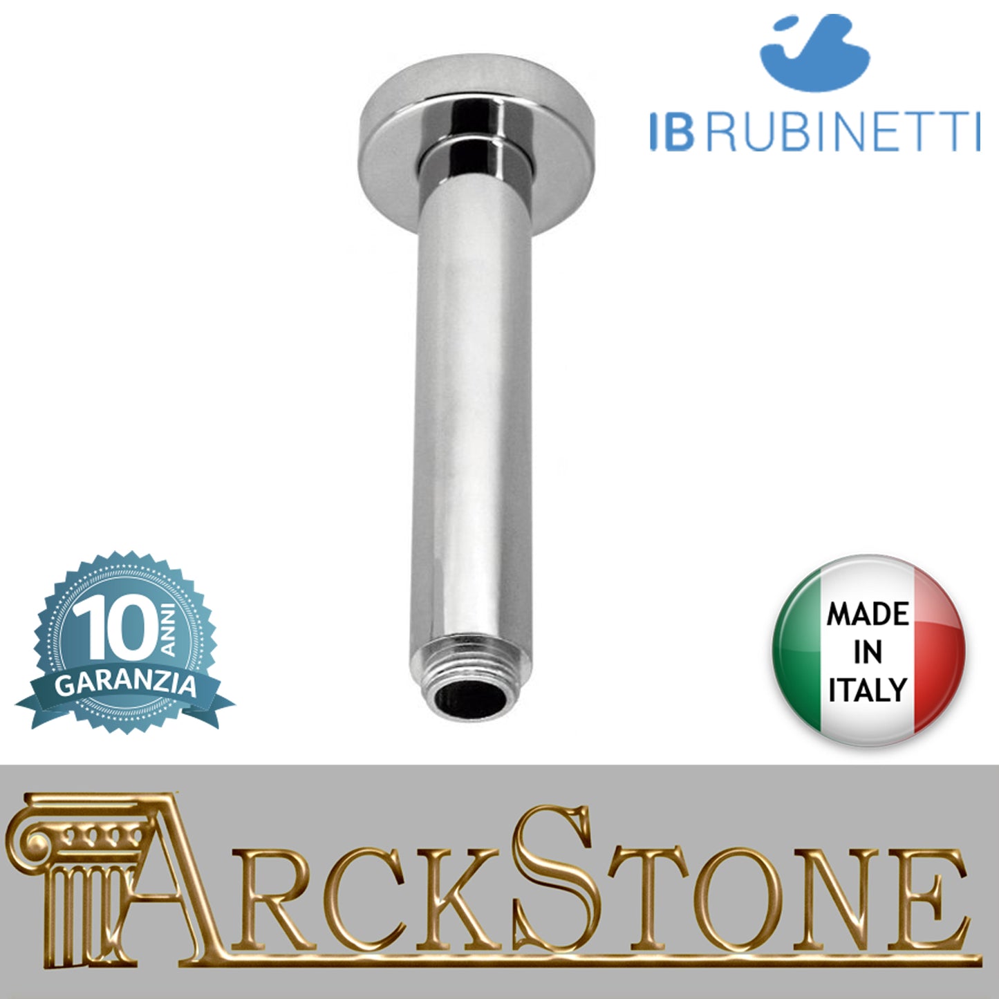 Braccio soffione doccia soffitto tondo L 300 mm marca IB rubinetti modello Shower Heads finitura cromata presa muro rivenditore autorizzato accessori doccia cromatura campania garanzia 10 anni parete cromo azienda certificata qualità made in italy arredo