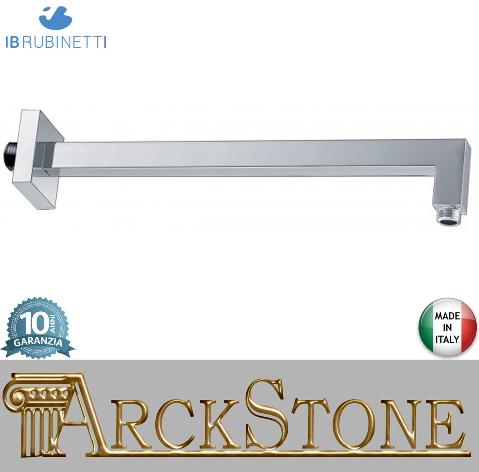 IB Rubinetti Shower Heads Braccio Per Soffione Quadro Con Presa Quadro In Ottone Installazione A Parete Lunghezza 400 mm Stile Moderno Materiale Ottone Finitura Cromata
