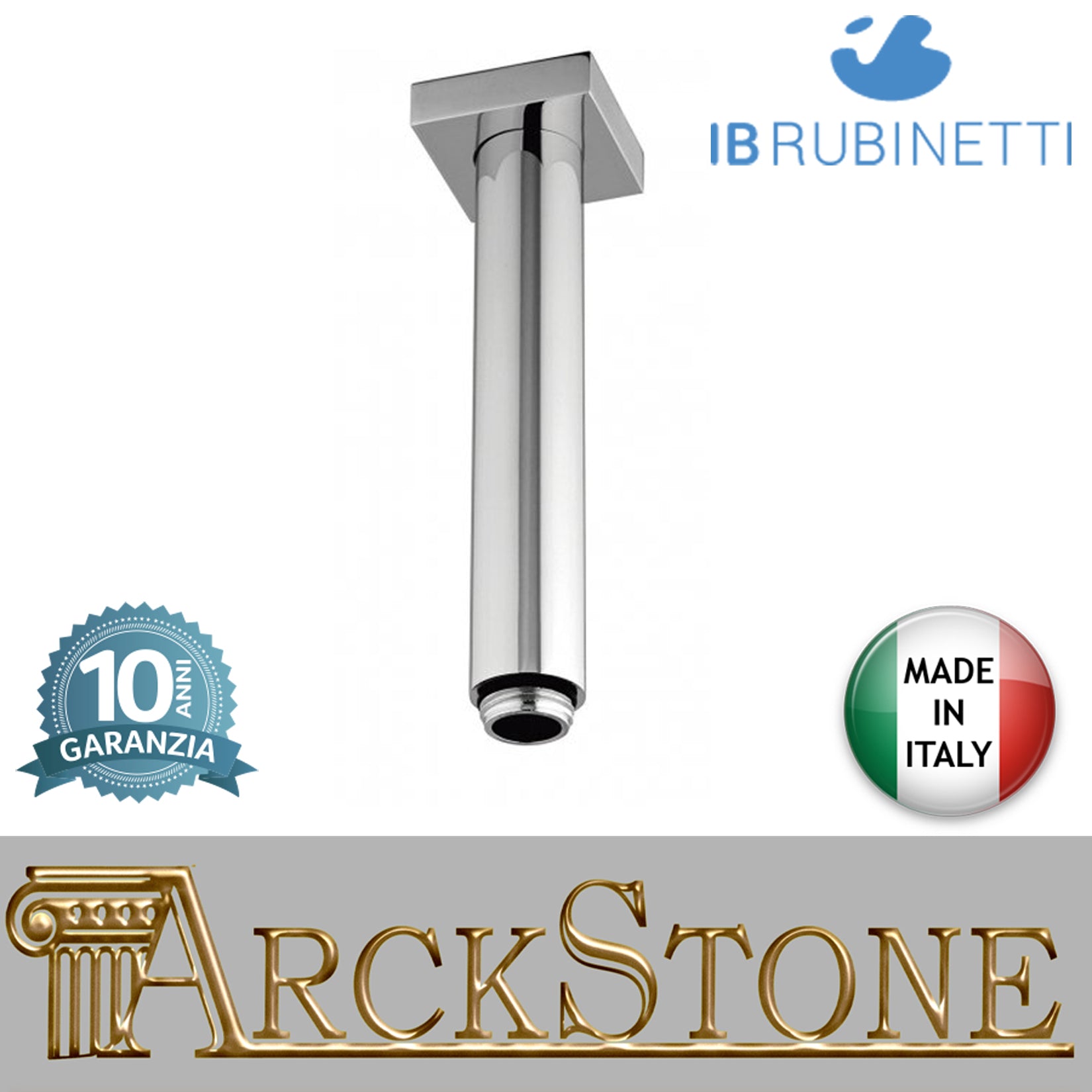 Braccio soffione doccia quadro L 300 soffitto marca IB rubinetti modello Shower Heads finitura cromata presa muro rivenditore autorizzato accessori doccia cromatura campania garanzia 10 anni parete cromo azienda certificata qualità made in italy arredo