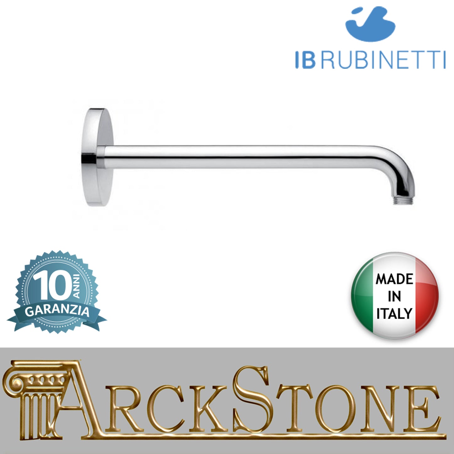 Braccio soffione doccia parete tondo RINFORZATO L 450 mm marca IB rubinetti modello Shower Heads finitura cromata presa muro rivenditore autorizzato accessori doccia cromatura campania garanzia 10 anni parete cromo azienda certificata qualità arredo