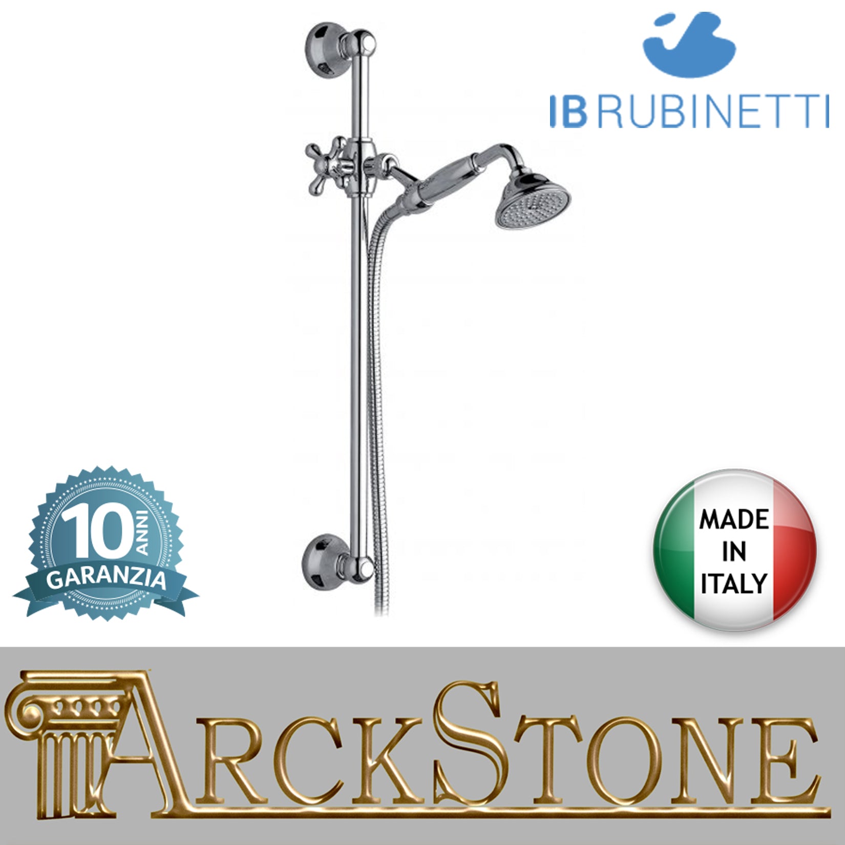 Saliscendi Hermes marca IB rubinetti modello Shower & Co. finitura cromata asta barra presa muro doccetta rivenditore autorizzato flessibile doccia cromatura campania garanzia 10 anni parete cromo azienda certificata qualità arredo bagno made in italy