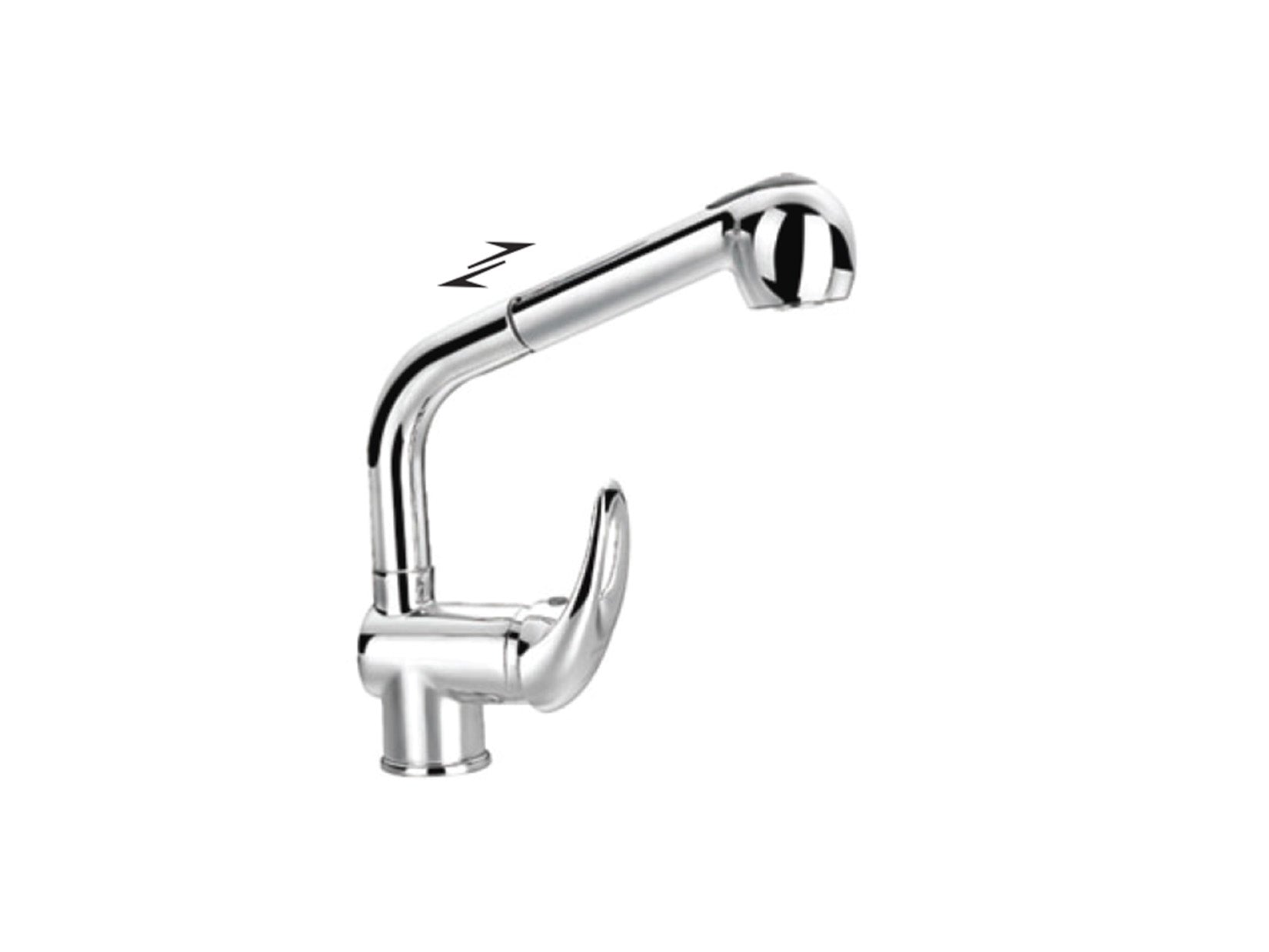 Miscelatore Lavello Cucina Lavatoio Lavapanni Monocomando Leva Laterale Con Doccia Doccetta Estraibile Duemmeggi Sigma Appoggio Monoforo 1 Foro 1 Leva Manopola Monocomando Stile Contemporaneo Moderno Classico Materiale Ottone Finitura Cromata Made in Ital